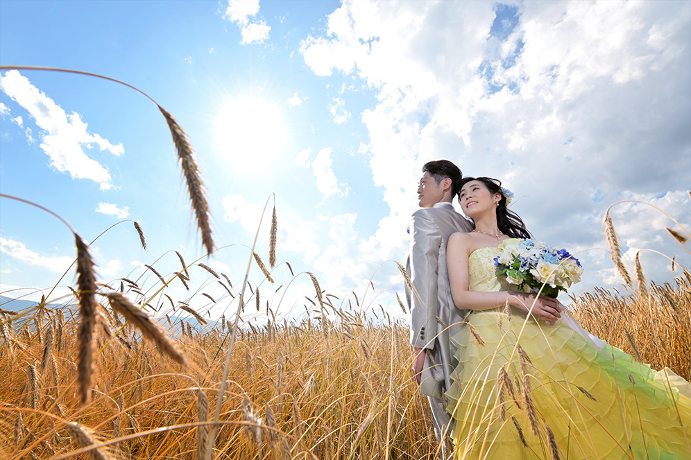 すすきの中でフォトウェディング
